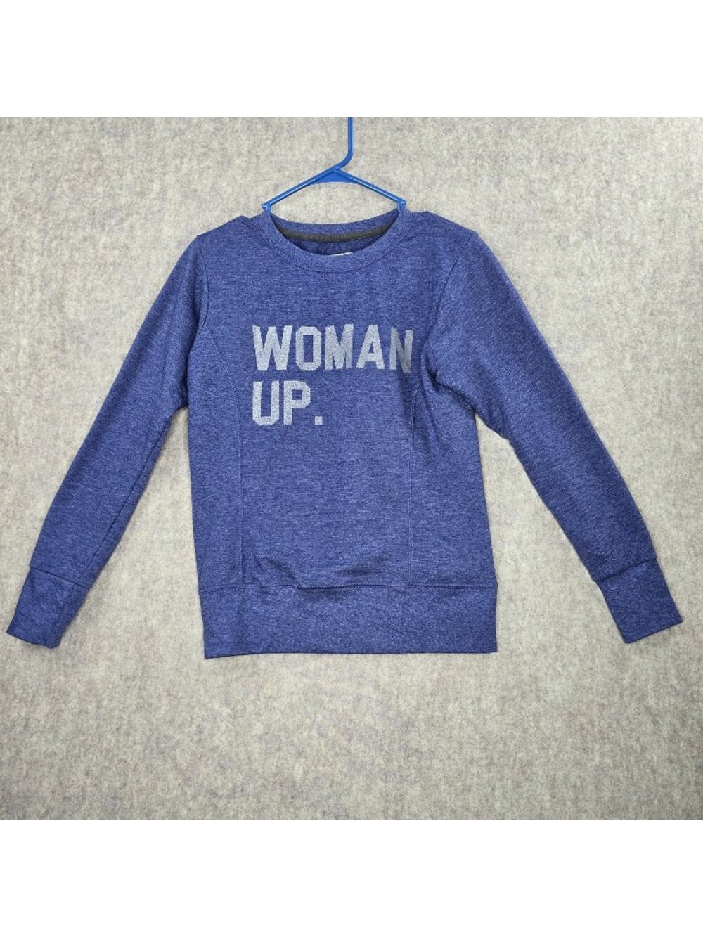 Anvil Ladies Crewneck Sweatshirt Blue "Woman Up" Graphic Size S Cotton Blend